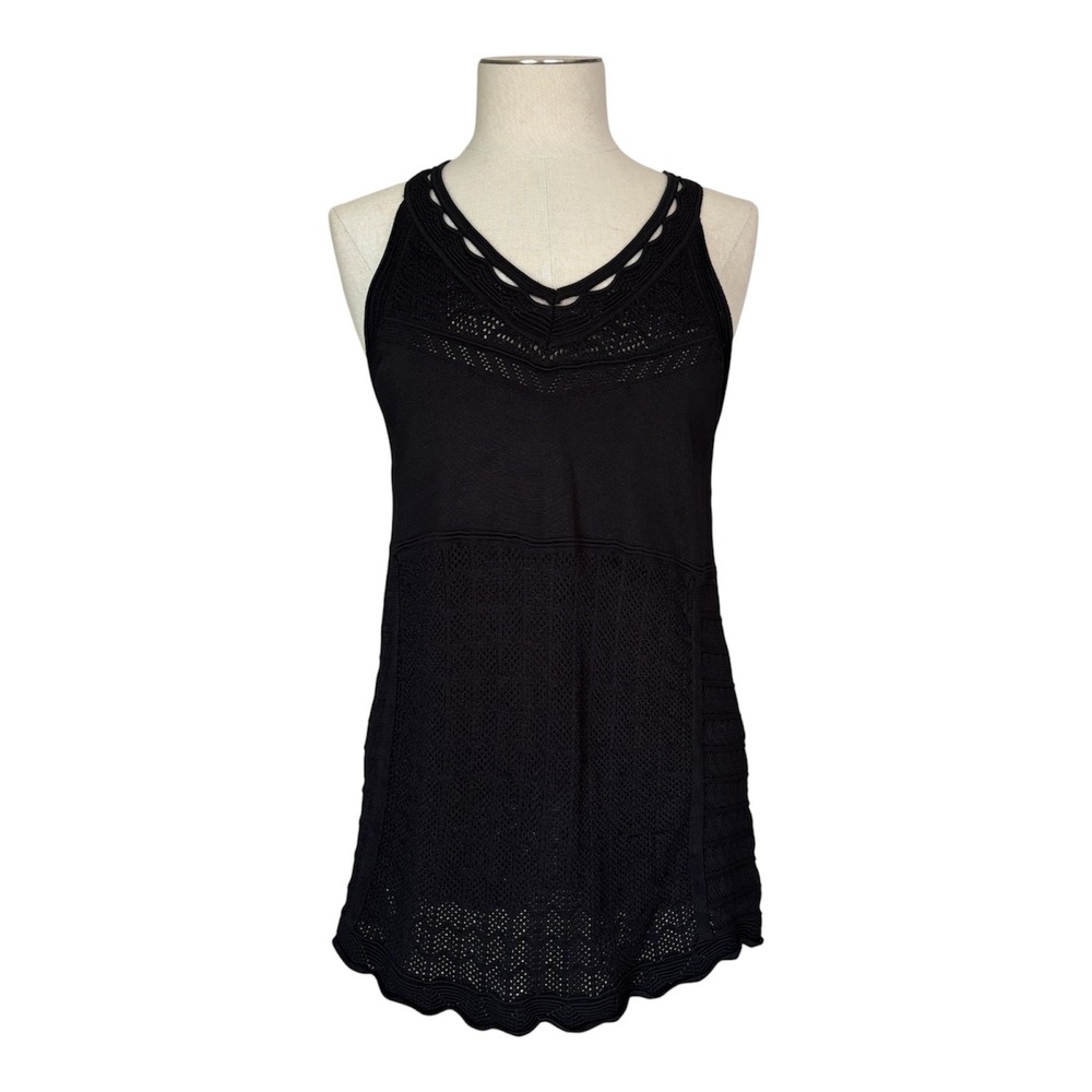 White House Black Market Women's S Black Knit Crochet Swing Tank Top Boho Y2K